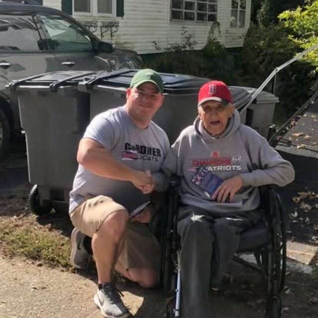 Nate Boudreau visiting with a constituent in the Gardner community